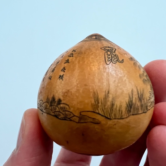 Antique lanzou carved etched gourd Chinese Zodiac year of Rat folk art - Picture 9 of 15